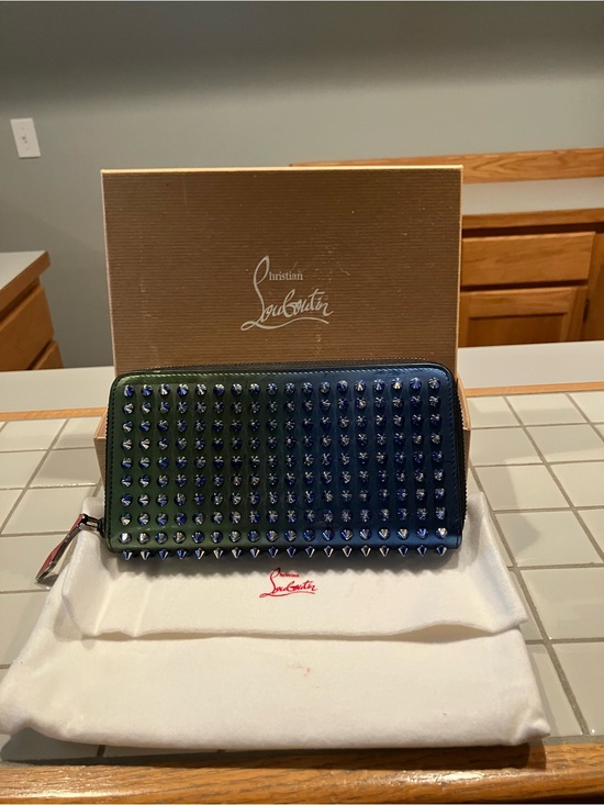Christian Louboutin Handbags - Christian Louboutin Green to Blue Studded Zip Wallet